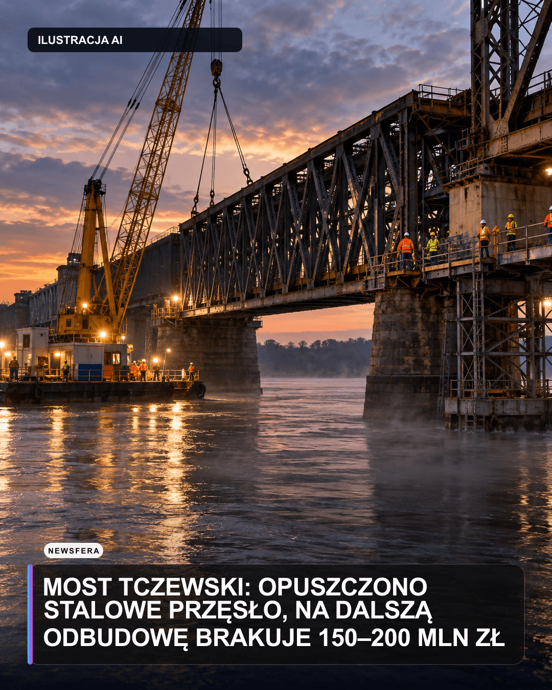 Most Tczewski: opuszczono stalowe przęsło, na dalszą odbudowę brakuje 150–200 mln zł