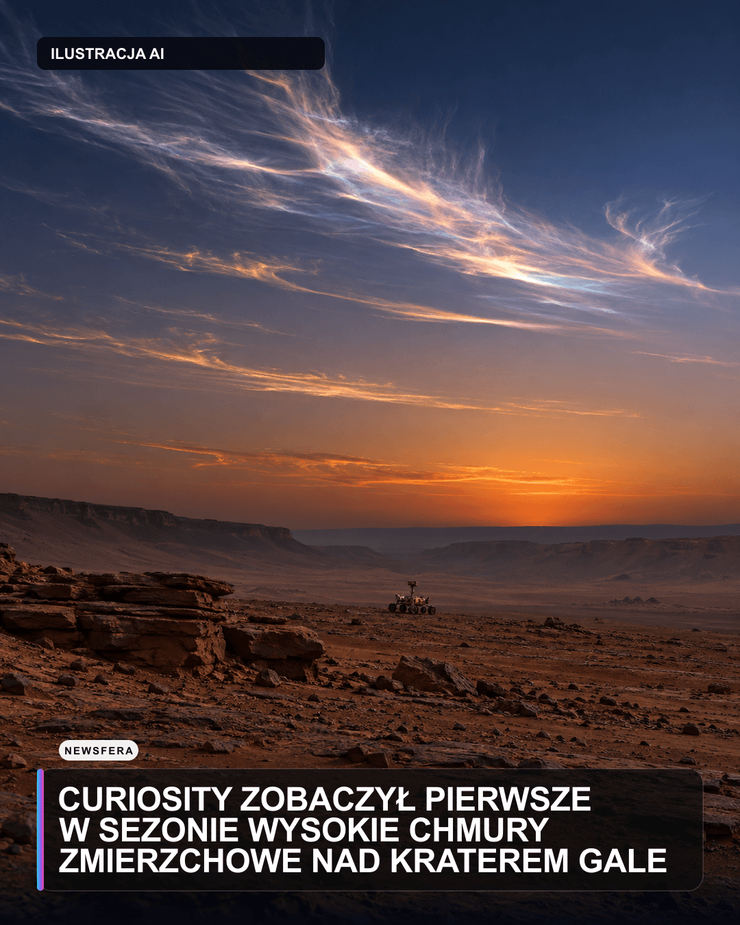 Curiosity zobaczył pierwsze w sezonie wysokie chmury zmierzchowe nad kraterem Gale