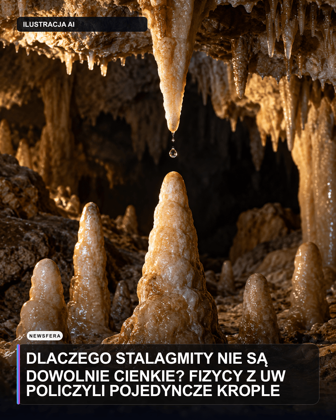 Dlaczego stalagmity nie są dowolnie cienkie? Fizycy z UW policzyli pojedyncze krople