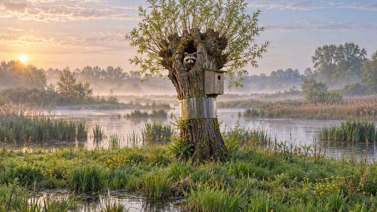 Szop pracz plądruje gniazda w Ujściu Warty