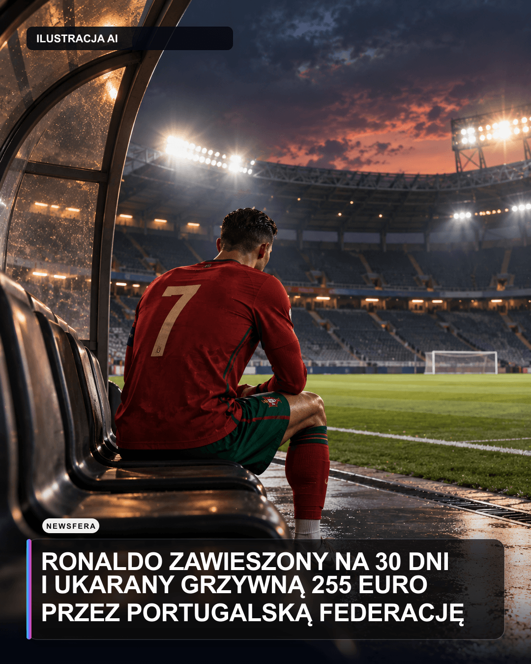 Ronaldo zawieszony na 30 dni i ukarany grzywną 255 euro przez portugalską federację